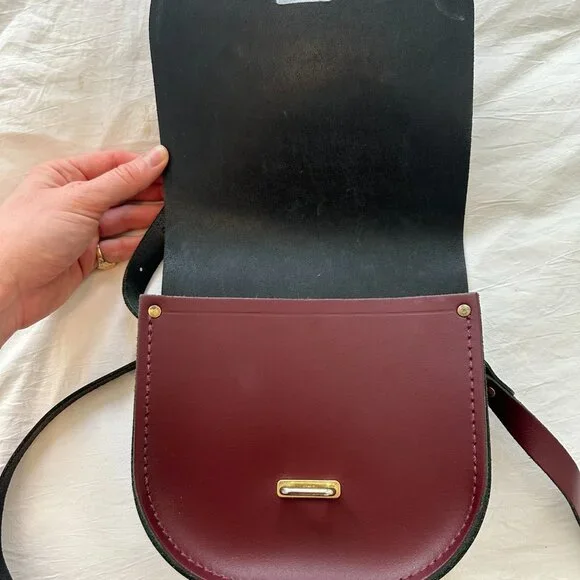 Cambridge Satchel Company Burgundy Leather Crossbody Saddlebag Bag - Picture 2 of 7